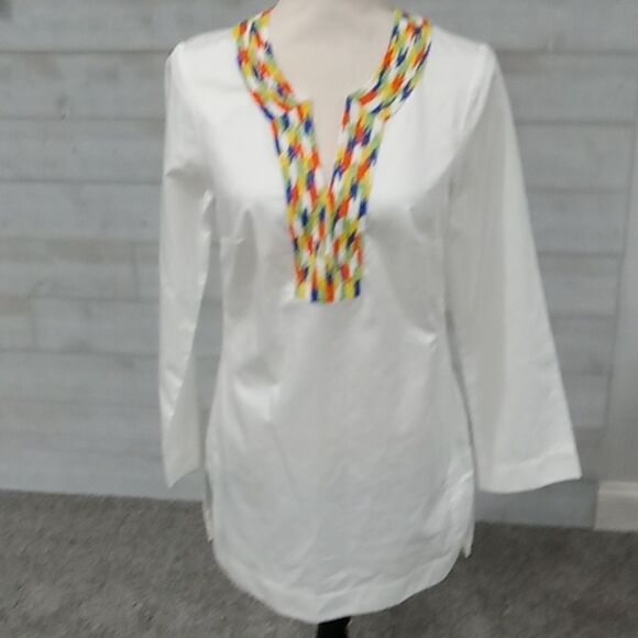 White blue orange green and yellow beaded Mott 50 tunic cover up size XS - Picture 1 of 4